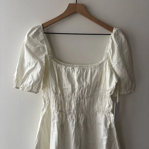 NWT Reformation Woods Short Sleeve Mini Dress in White Sz L‎